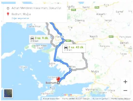 İzmir Havalimanı Bodrum Arası 218km