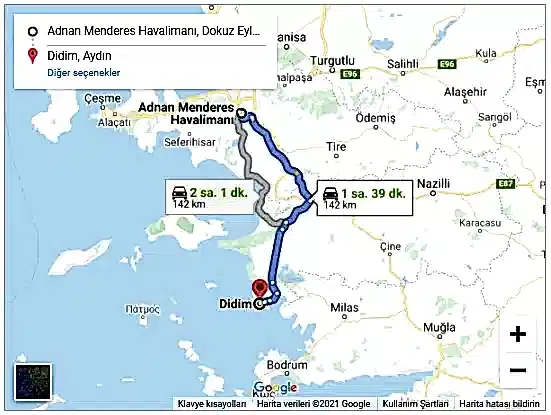 İzmir Havalimanı Didim Arası 142km