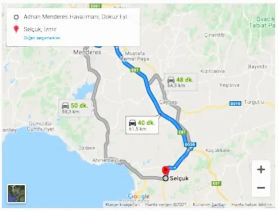 İzmir Havalimanı Selçuk Arası 61,5km