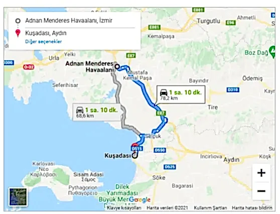 İzmir Kuşadası arası 78km